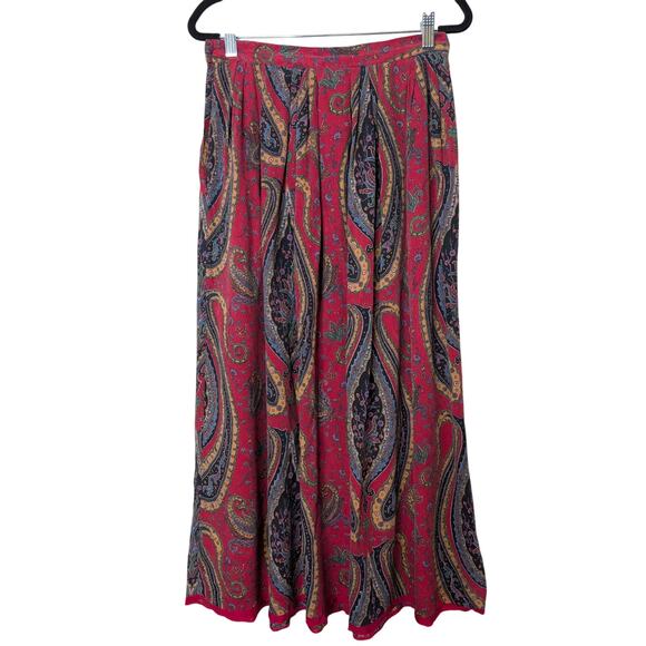 VTG Silk Paisley Midi Skirt Women 10 Boho Festival Art to Wear Hippie Eclectic - Picture 1 of 5